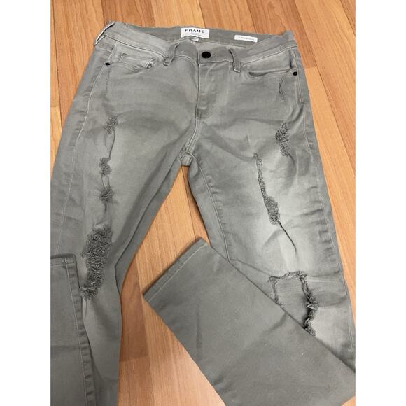 Frame Le Skinny De Jeanne Womens Distressed Gray Light Wash Denim Jeans Size 29 - Picture 1 of 11